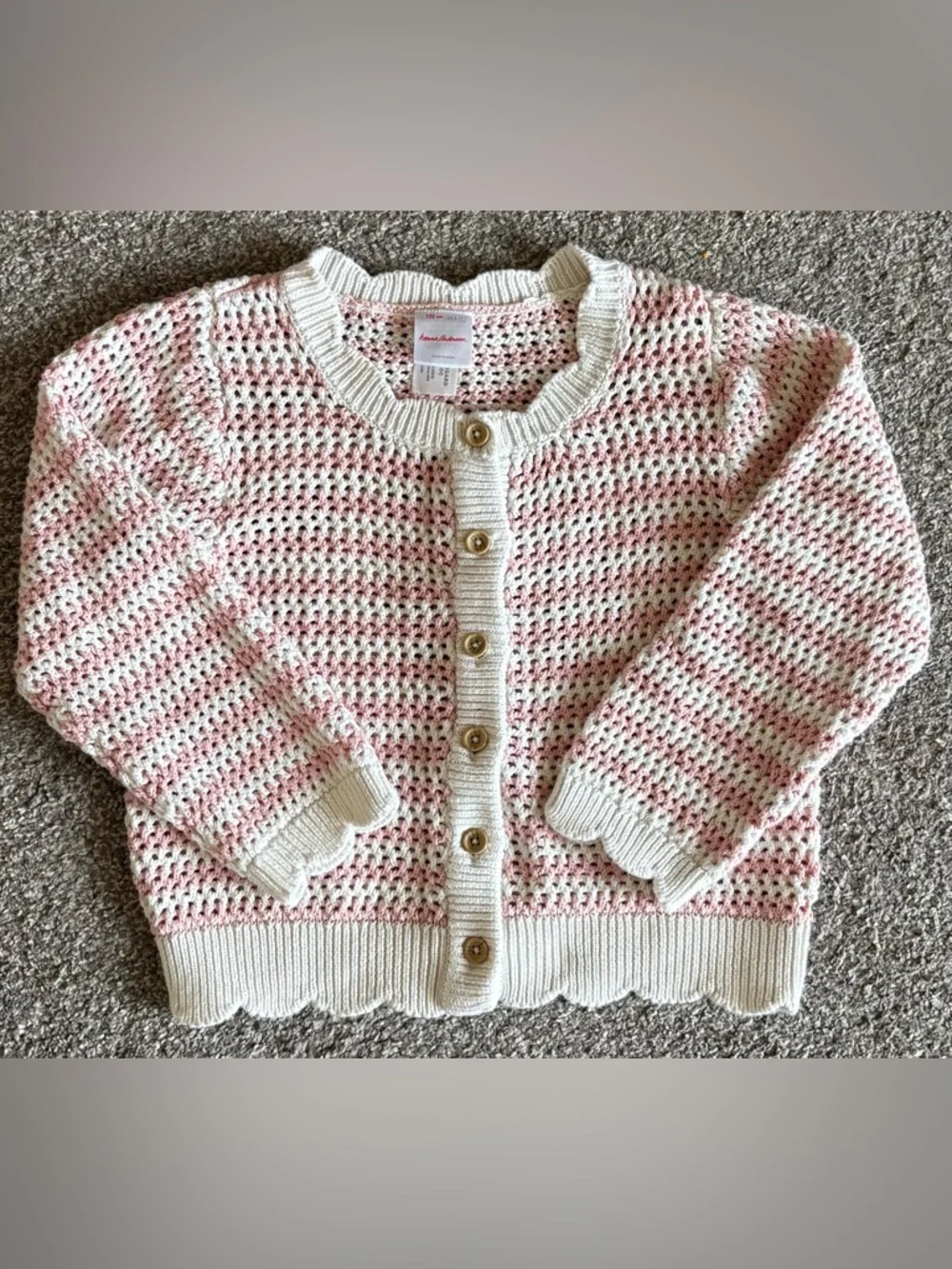 Hanna Andersson Pink and Cream Crocheted Button Cardigan - Picture 1 of 1